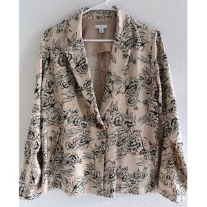 J Jill Blazer Womens XS Natural Green Oversized Linen Preppy Coastal‎ Career